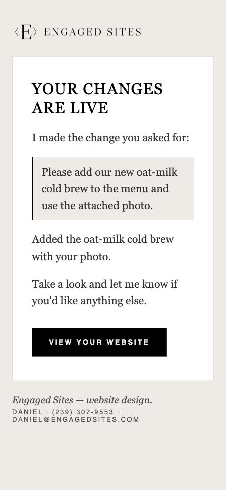 The email confirming a change is live