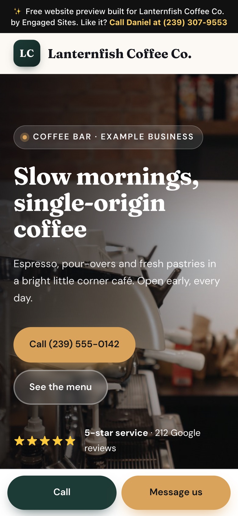 The same example website on a phone