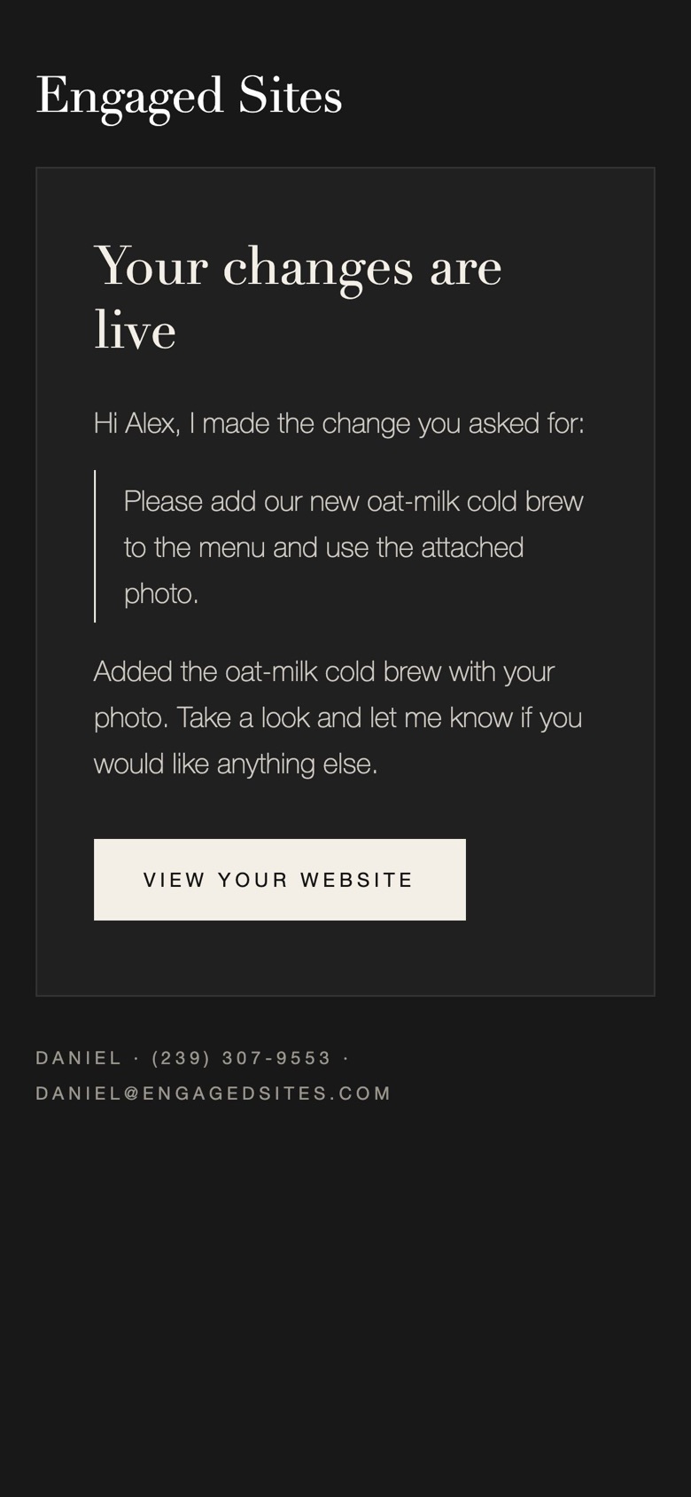 The email confirming your change is live